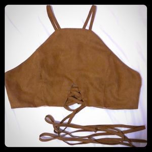 Tan halter crop top SHEIN